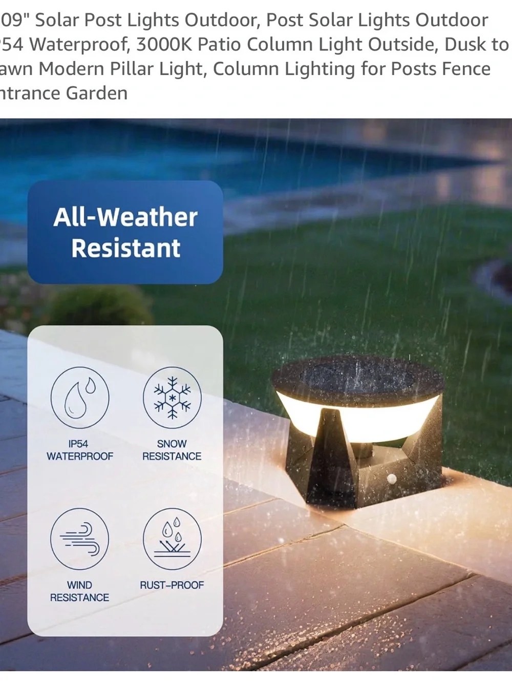 Classy stylish 7” ZRJJMLAN Solar Post Light  - Modern Outdoor